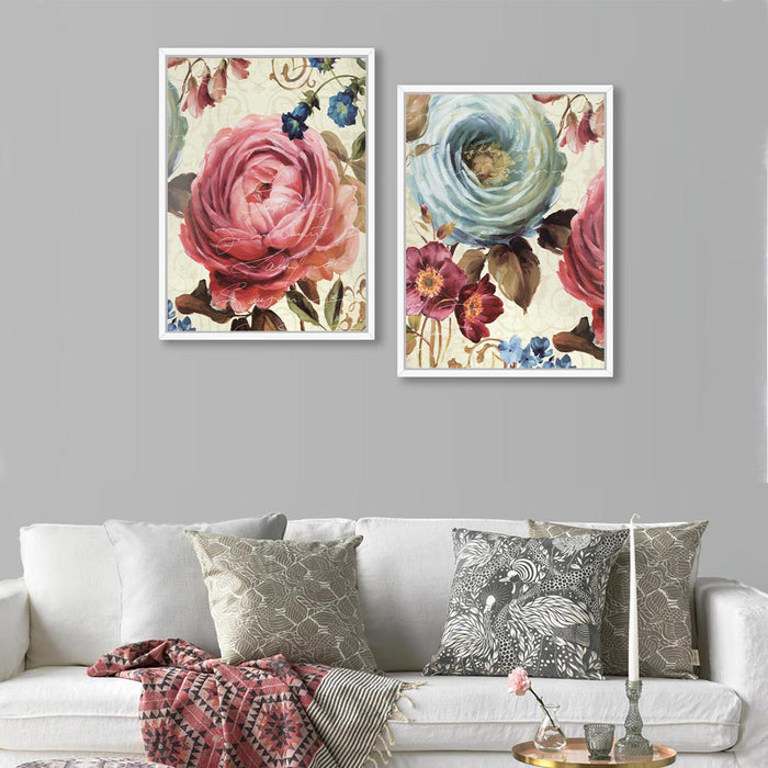Set of 2  Pink & Blue Floral Theme Canvas Print Size.Canvas Painting, Framed Canvas Art Print For living room