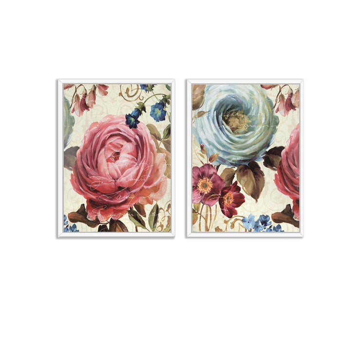Set of 2  Pink & Blue Floral Theme Canvas Print Size.Canvas Painting, Framed Canvas Art Print For living room