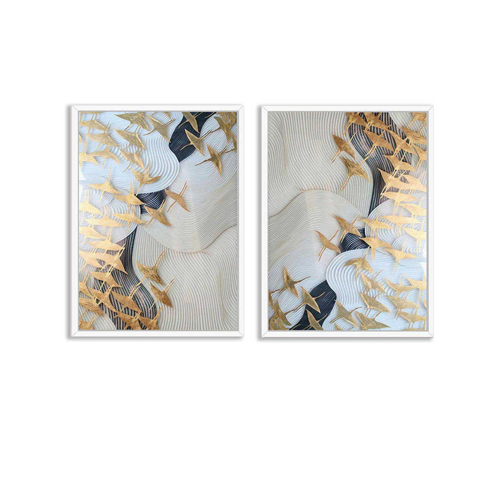 Golden Fly Path Abstract Art Sets of 2 Canvas Art Print For Home Decoration