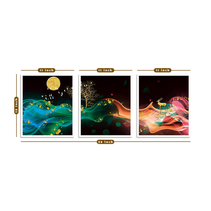 The Waves Abstract Art Print Set of 3 Canvas Art Print Size For Bedroom