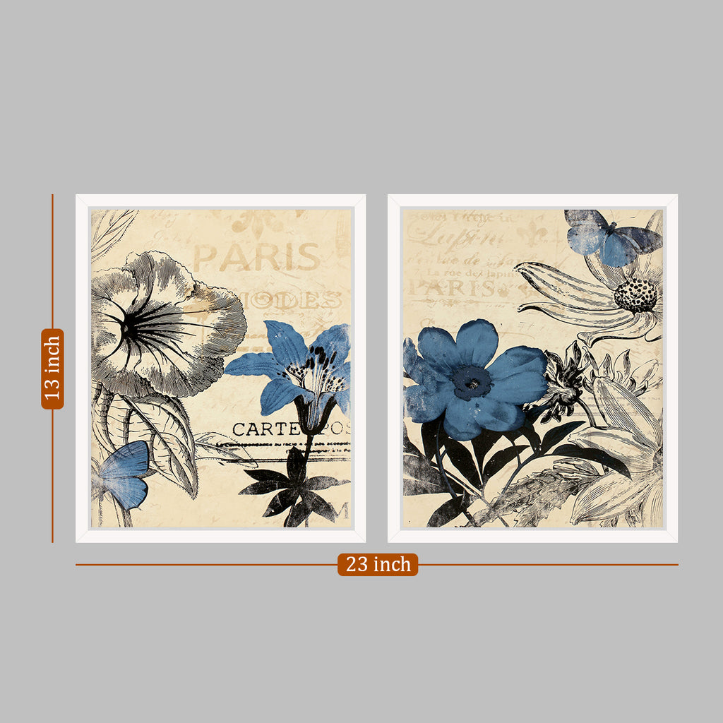 Floral Theme Set Of 2 Framed Canvas Art Print, Painting. — ART STREET