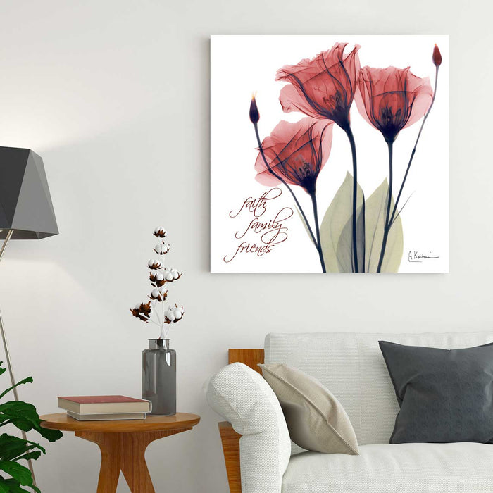 Gentian in Red, Faith Family Friends Canvas Floral Wall Art , Wall Painting For Living Room Decor  X-Ray Flower Photograph Print Wall Art By Albert Koetsier