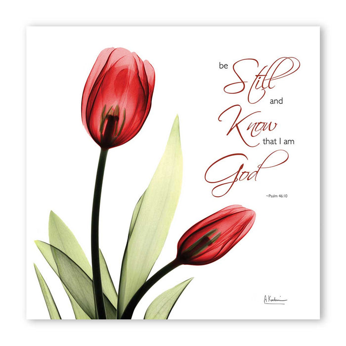 Red tulips (be still and know that I am god) Poster Print Flower Canvas art Print, Modern X-Ray Wall Painting For Living Room Decor, Design By Albert Koetsier