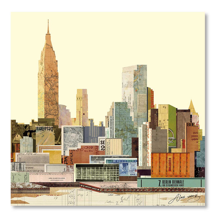 Canvas Painting Wall Art Print New York City Skyline - Dimensional Collage for Home, Living Room and Office Décor (Multi, 24 x 24 Inches)