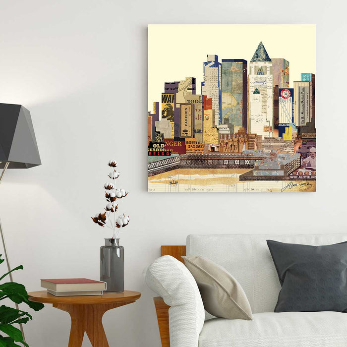 Canvas Painting Wall Art Print Picture New York City Skyline -Dimensional Art Collage Framed Graphic Decorative Paintings for Home Living Room & Office Décor (Multi, 24 x 24 Inches)