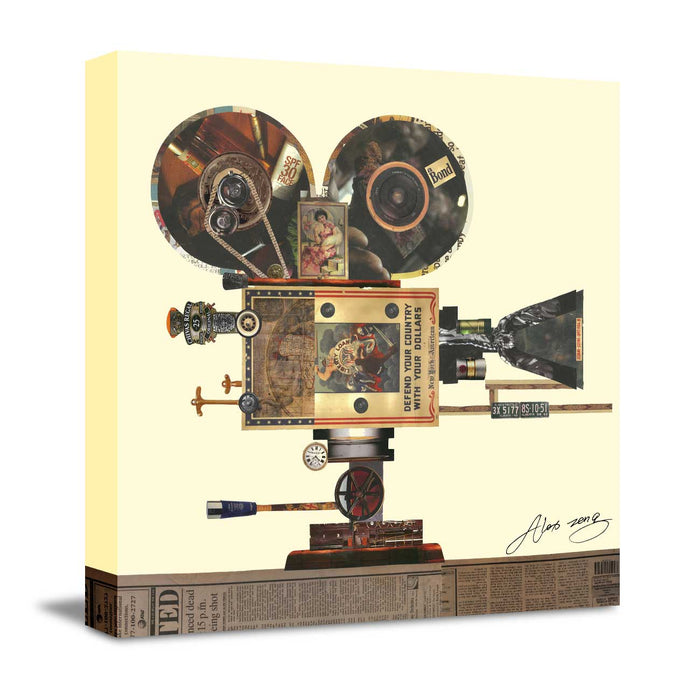 Canvas Painting Wall Art Print Picture Antique Film Projector Dimensional Collage Decorative Luxury Paintings for Home, Living Room and Office Décor (Multi, 24 x 24 Inches)
