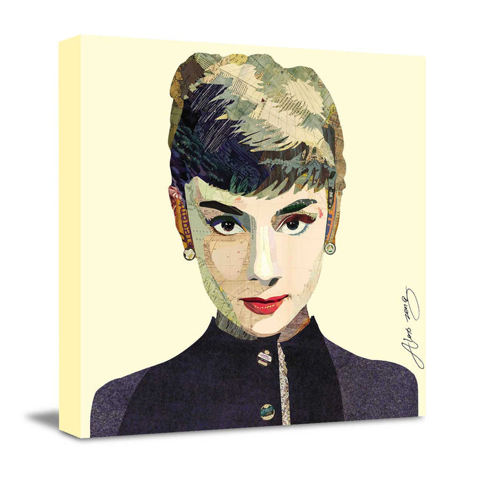 Canvas Painting Wall Art Print Picture Antique Audrey Paper Dimensional Collage Decorative Luxury Paintings for Home, Living Room and Office Décor (Black, 24 x 24 Inches)