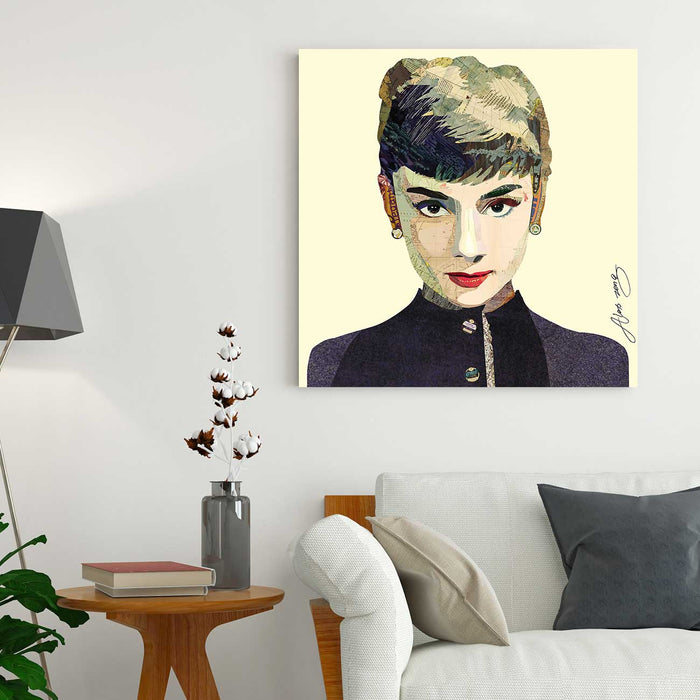 Canvas Painting Wall Art Print Picture Antique Audrey Paper Dimensional Collage Decorative Luxury Paintings for Home, Living Room and Office Décor (Black, 24 x 24 Inches)