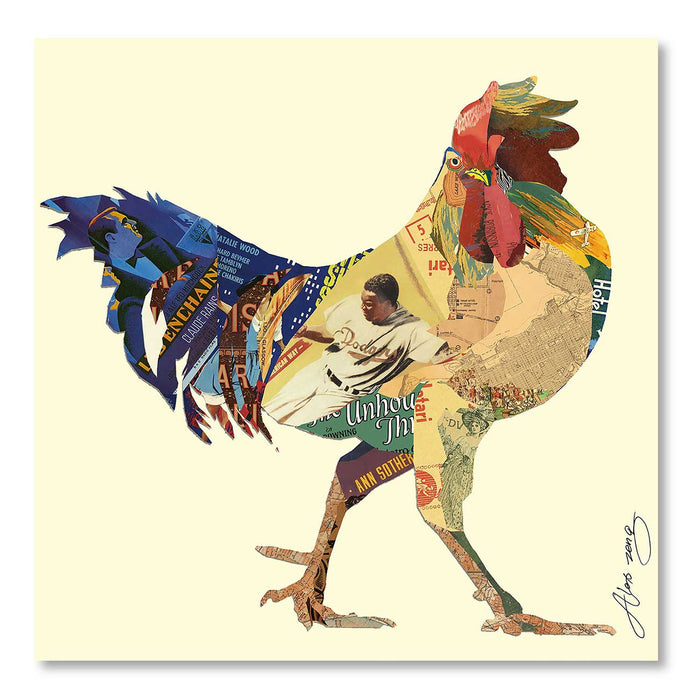 Canvas Painting Wall Art Print Picture Antique Rooster Cock Paper Dimensional Collage Decorative Luxury Paintings for Home, Living Room and Office Décor (Multi, 24 x 24 Inches)