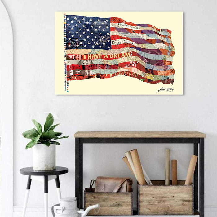Canvas Painting Picture American Flag Paper Dimensional Collage Decorative Luxury Paintings for Home & Office Décor (Multi, 16 x 22 Inches)