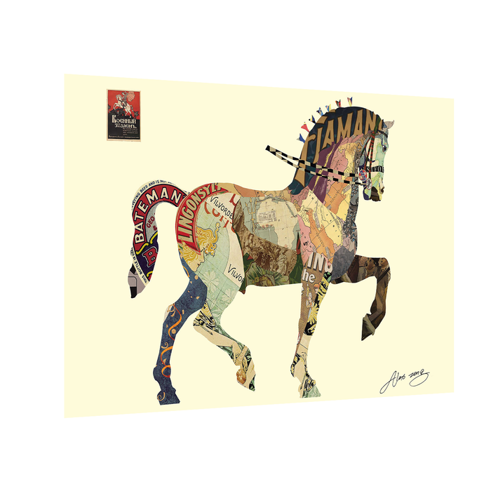 Canvas Painting Wall Art Print Picture Carousel Horse Dimensional Collage Decorative Luxury Paintings for Home, Living Room and Office Décor (Multi, 16 x 22 Inches)