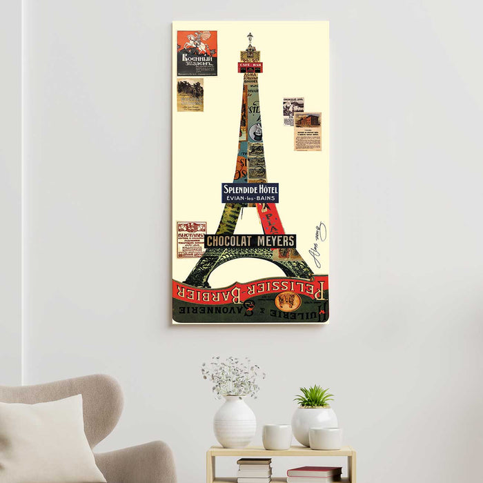 Canvas Painting Eiffel Tower Dimensional Collage Decorative Luxury Paintings for Home and Office Décor (Multi, 16 x 31 Inches)