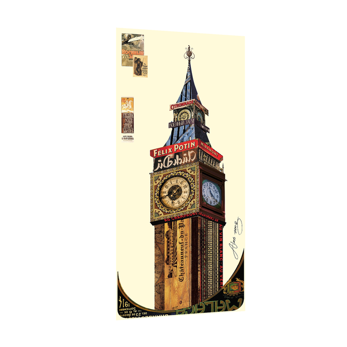 Canvas Painting Wall Art Print Picture London City Big Ben Retro Dimensional Collage Decorative Luxury Paintings for Home, Living Room and Office Décor (Multi, 16 x 31 Inches)