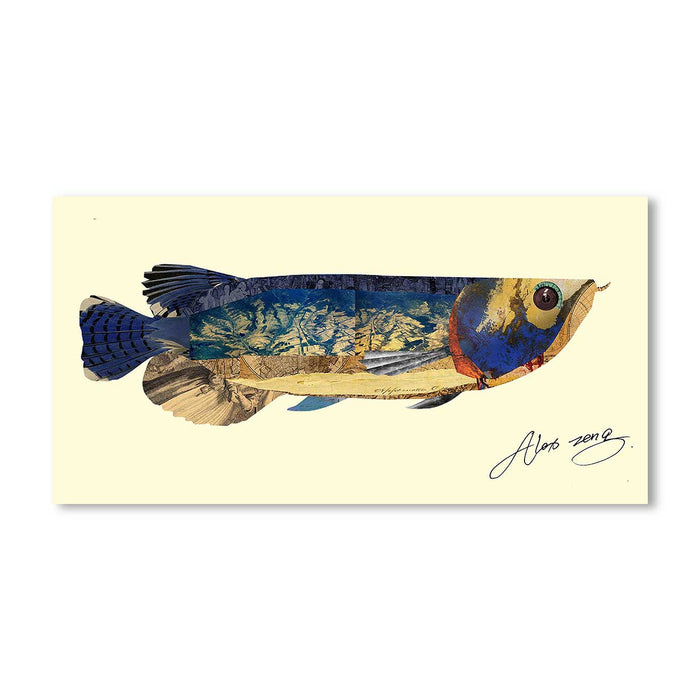 Canvas Painting Arowana Blue Marlin Dimensional Collage Decorative Paintings for Home Décor (Blue, 16 x 31 Inches)