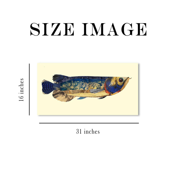 Canvas Painting Arowana Blue Marlin Dimensional Collage Decorative Paintings for Home Décor (Blue, 16 x 31 Inches)