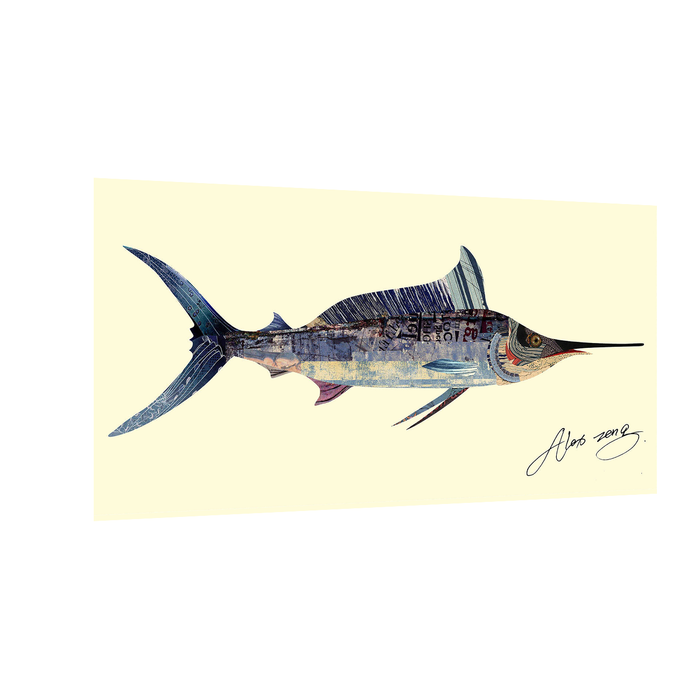 Canvas Painting Wall Art Print Picture Sword Fish Dimensional Collage Decorative Luxury Paintings for Home, Living Room and Office Décor (Blue, 16 x 31 Inches)