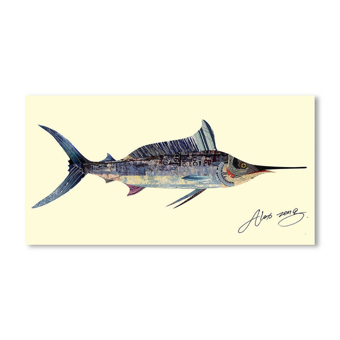Canvas Painting Wall Art Print Picture Sword Fish Dimensional Collage Decorative Luxury Paintings for Home, Living Room and Office Décor (Blue, 16 x 31 Inches)