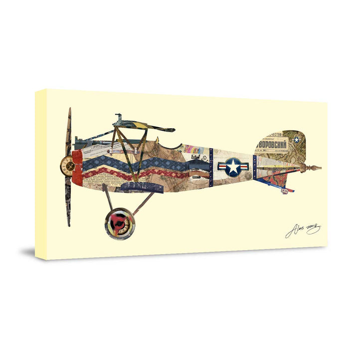 Canvas Painting Wall Art Print Picture Antique Biplane 3 Dimensional Collage Decorative Luxury Paintings for Home, Living Room and Office Décor (Multi, 16 x 31 Inches)