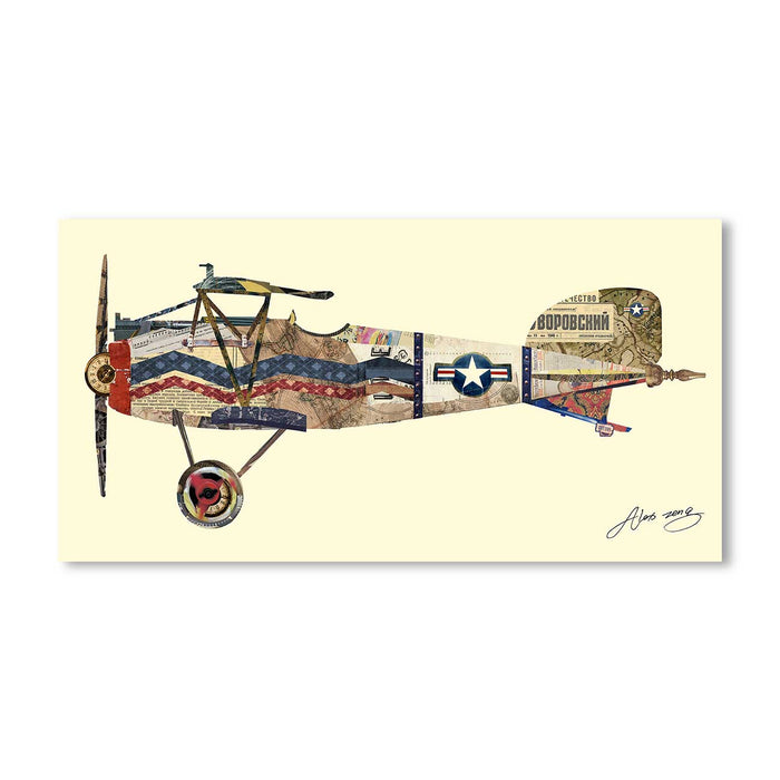 Canvas Painting Wall Art Print Picture Antique Biplane 3 Dimensional Collage Decorative Luxury Paintings for Home, Living Room and Office Décor (Multi, 16 x 31 Inches)