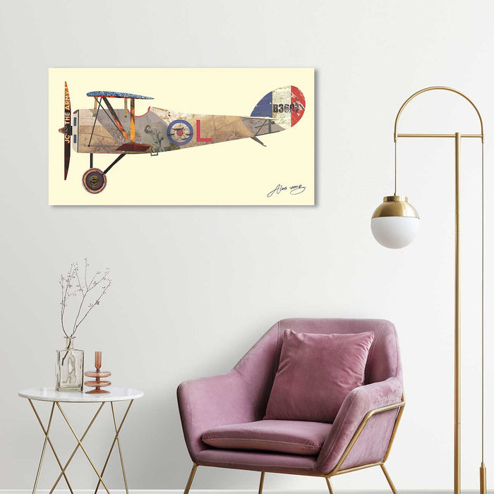 Canvas Painting Wall Art Print Picture Antique Biplane 1 Dimensional Collage Decorative Luxury Paintings for Home, Living Room and Office Décor (Multi, 16 x 31 Inches)