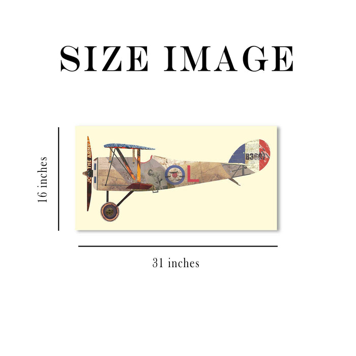 Canvas Painting Wall Art Print Picture Antique Biplane 1 Dimensional Collage Decorative Luxury Paintings for Home, Living Room and Office Décor (Multi, 16 x 31 Inches)