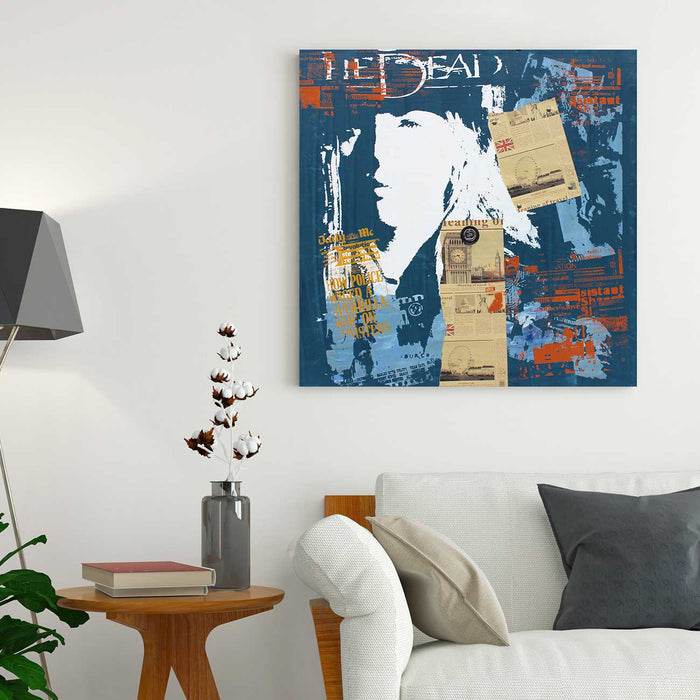 Canvas Painting Wall Art Print Blue Abstract Figure Dimensional Collag — ART  STREET
