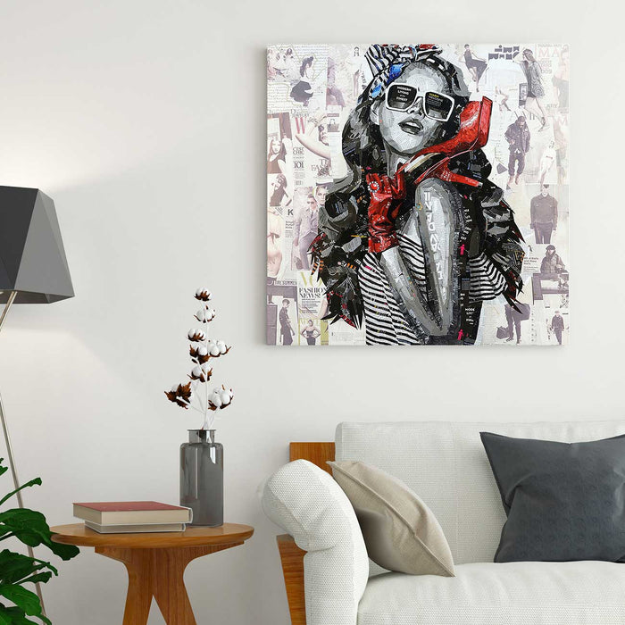 Canvas Painting Wall Art Print Picture Modern Life Figurative Dimensional Collage Decorative Luxury Paintings for Home, Living Room and Office Décor (Black, 24 x 24 Inches)