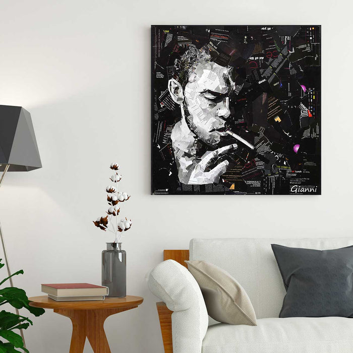Canvas Painting Wall Art Print Picture Anime Cigarette Figure Dimensional Collage Decorative Luxury Paintings for Home, Living Room and Office Décor (Black, 24 x 24 Inches)