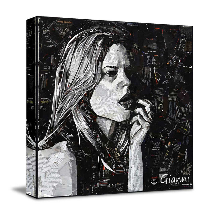 Canvas Painting Wall Art Print Picture A lonely Spirit Figure Dimensional Collage Decorative Luxury Paintings for Home, Living Room and Office Décor (Black, 24 x 24 Inches)