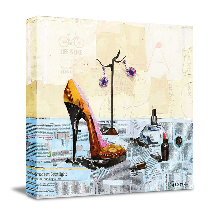 Canvas Painting Wall Art Print Picture Women's High Heel Dimensional Collage Decorative Luxury Paintings for Home, Living Room and Office Décor (Multi, 24 x 24 Inches)