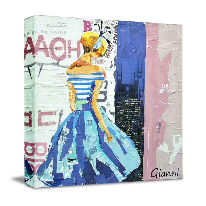 Canvas Painting Wall Art Print Picture Blue Dress Beautiful Woman Paper Collage Decorative Luxury Paintings for Home, Living Room and Office Décor (Blue, 24 x 24 Inches)