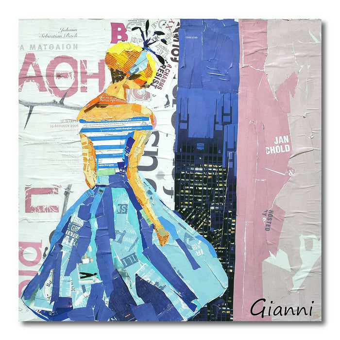 Canvas Painting Wall Art Print Picture Blue Dress Beautiful Woman Paper Collage Decorative Luxury Paintings for Home, Living Room and Office Décor (Blue, 24 x 24 Inches)