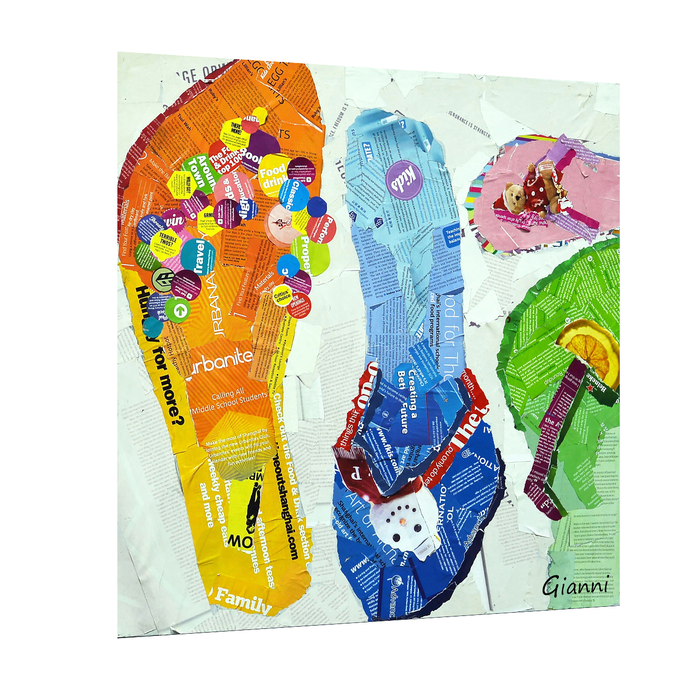 Canvas Painting Wall Art Print Picture Printed Flip Flop Slipper Paper Collage Decorative Luxury Paintings for Home, Living Room and Office Décor (Multi, 24 x 24 Inches)