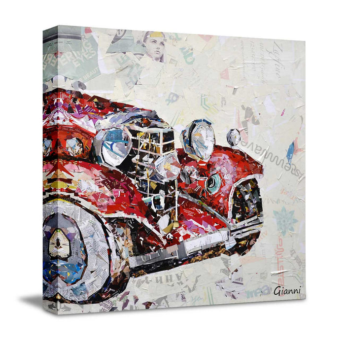 Canvas Painting Wall Art Print Picture Retro Vintage Car 3D Full Metal Paper Collage Decorative Luxury Paintings for Home, Living Room and Office Décor (Red, 24 x 24 Inches)