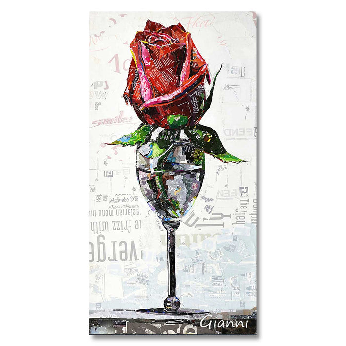 Canvas Painting Wall Art Print Picture Glass With Red Rose Art Paper Collage Decorative Luxury Paintings for Home, Living Room and Office Décor (Red, 16 x 31 Inches)