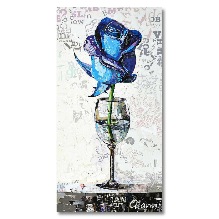 Canvas Painting Glass With Blue Rose Art Paper Collage Decorative Luxury Paintings for Home and Office Décor (Blue, 16 x 31 Inches)
