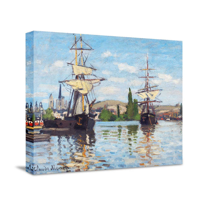 Canvas Painting Wall Art Print Picture Ships Riding on the Seine at Rouen Paper Collage Decorative Luxury Paintings for Home, Living Room and Office Décor (Blue, 16 x 22 Inches)