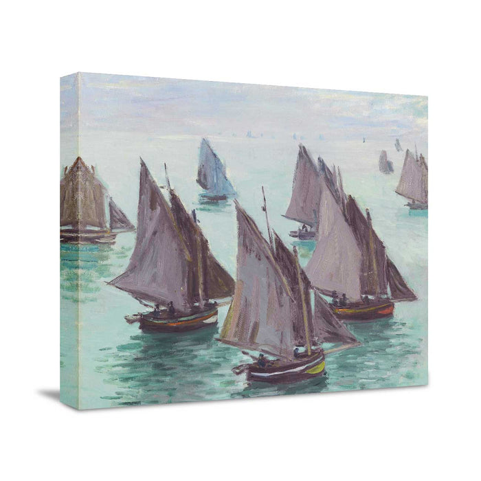 Canvas Painting Fishing Boats, Calm Sea Paper Collage Decorative Luxury Paintings for Home and Office Décor (Brown, 16 x 22 Inches)