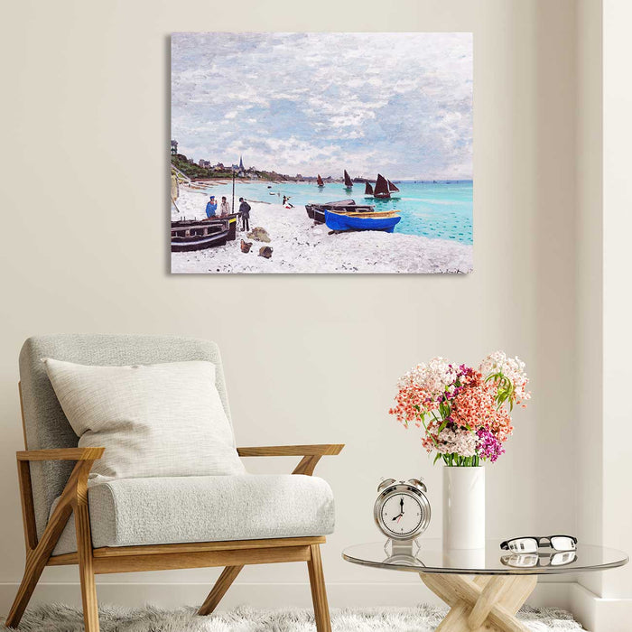 Canvas Painting Wall Art Print Picture The Beach at Sainte-Addressee Sea Paper Collage Decorative Luxury Paintings for Home, Living Room and Office Décor (Blue, 16 x 22 Inches)
