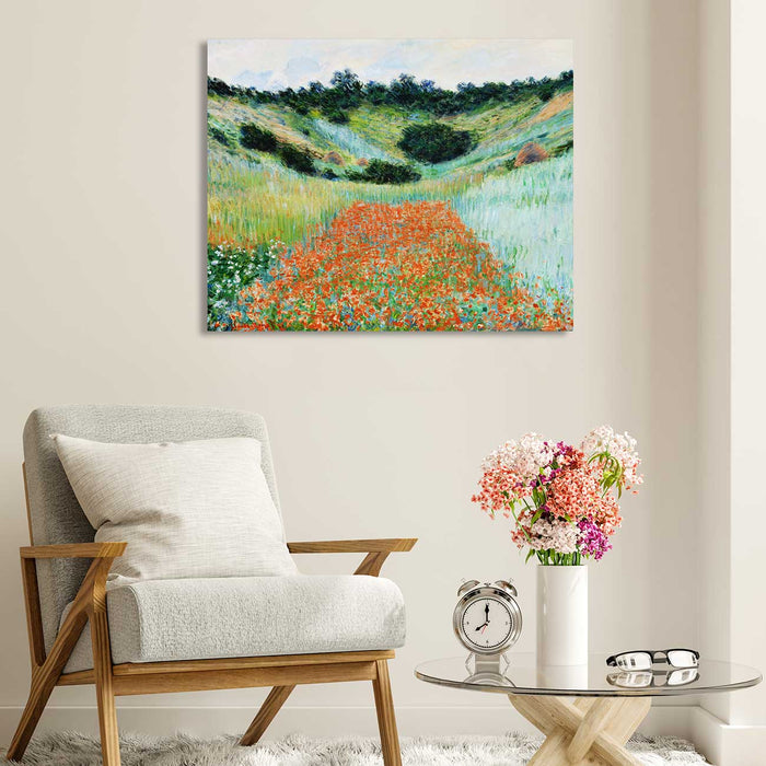 Canvas Painting Wall Art Print Picture Poppy Field in a Hollow near Giverny Paper Collage Decorative Luxury Paintings for Home, Living Room and Office Décor (Green, 16 x 22 Inches)