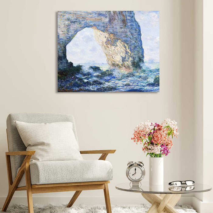 Canvas Painting Wall Art Print Picture The Manneporte near Étretat Paper Collage Decorative Luxury Paintings for Home, Living Room and Office Décor (Blue, 16 x 22 Inches)