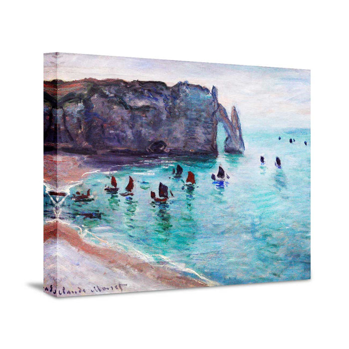 Canvas Painting Picture Etretat the Aval Door Fishing Boats Paper Collage Decorative Luxury Paintings for Home & Office Décor (Blue, 16 x 22 Inches)