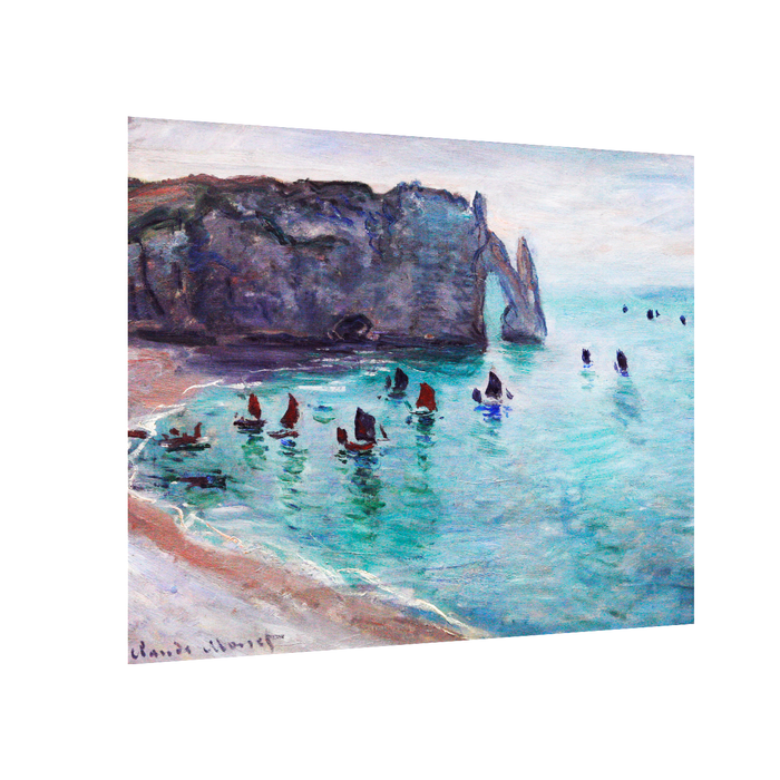 Canvas Painting Picture Etretat the Aval Door Fishing Boats Paper Collage Decorative Luxury Paintings for Home & Office Décor (Blue, 16 x 22 Inches)