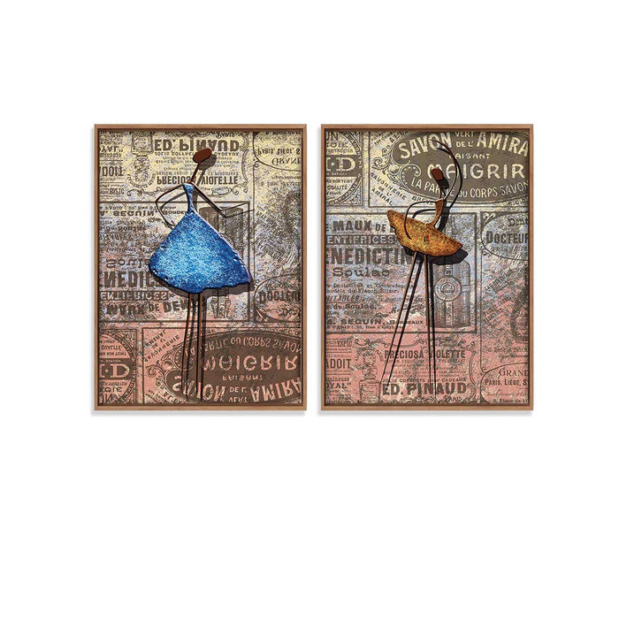 Set of 2 Rustic Dancing Figure Framed Canvas Print For Home Décor