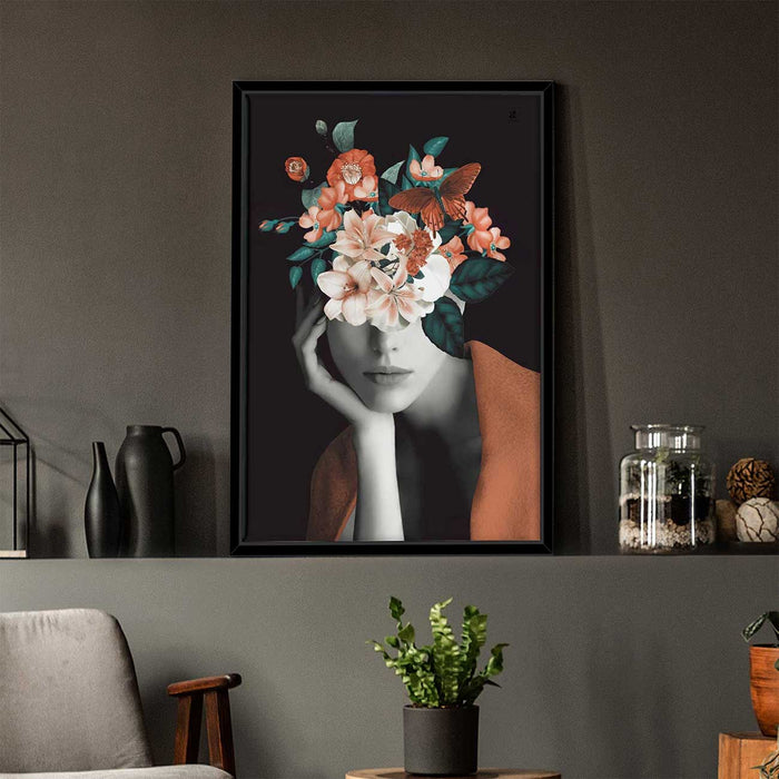 Masala Brown Girl With Flower Bouquet Framed Canvas Print For Home Décor