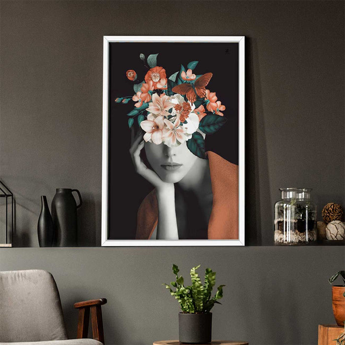Masala Brown Girl With Flower Bouquet Framed Canvas Print For Home Décor