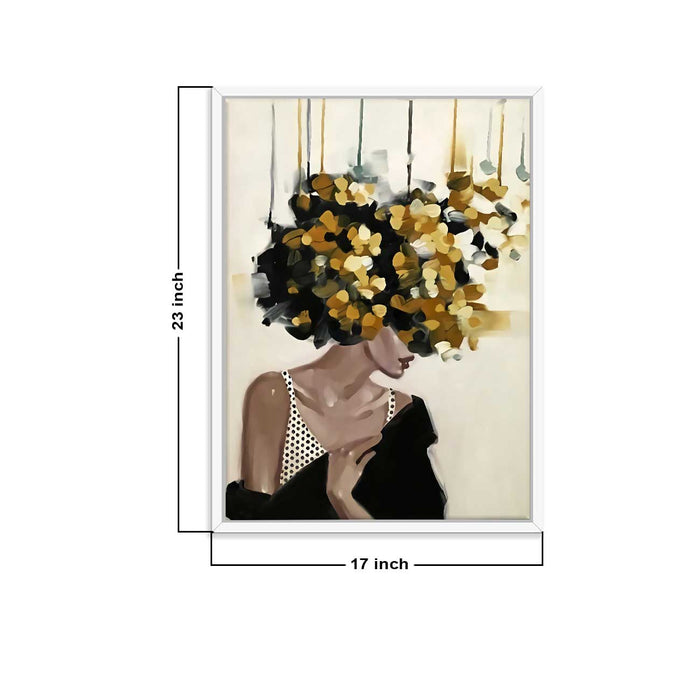 Mid Night Gold Girl With Flower Bouquet Framed Canvas Print For Home Décor