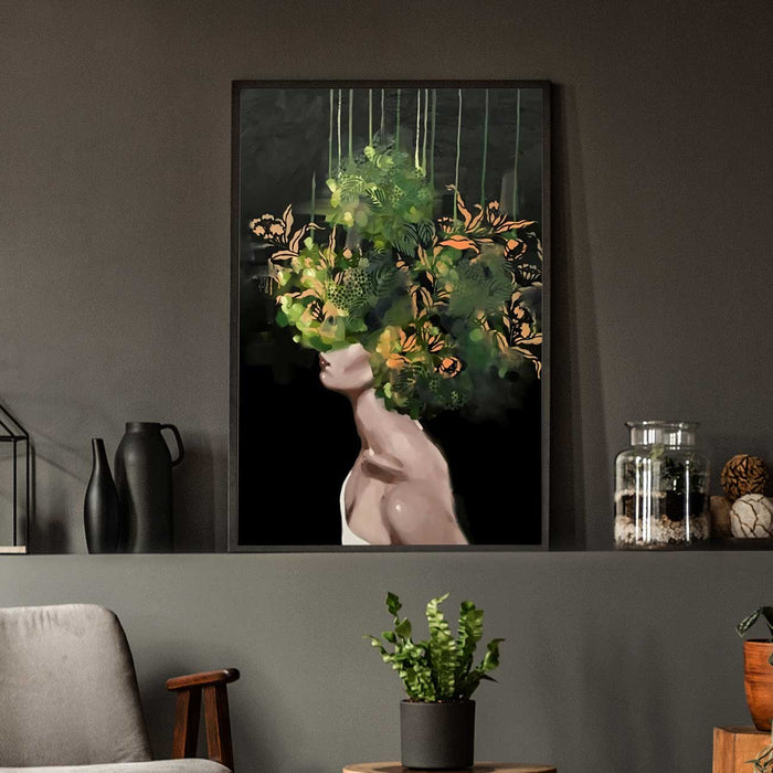 Garden Green Girl With Flower Bouquet Framed Canvas Print For Home Décor