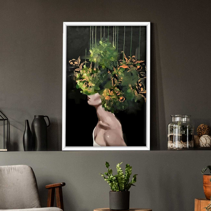 Garden Green Girl With Flower Bouquet Framed Canvas Print For Home Décor