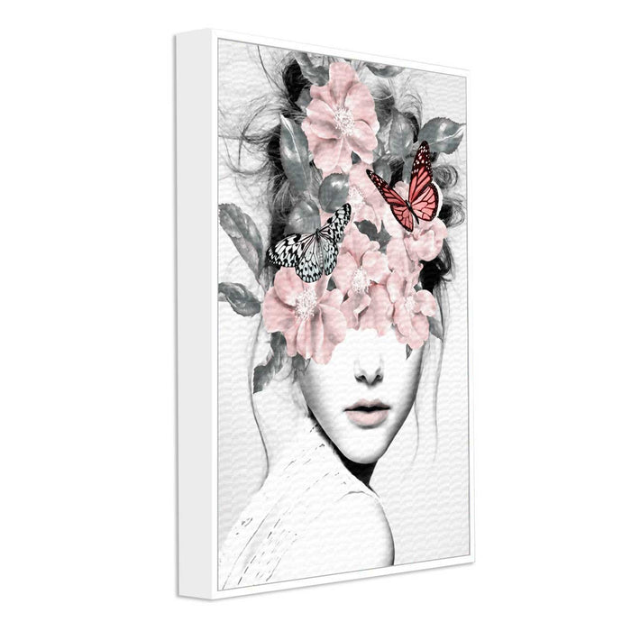 Blossom Pink Girl With Flower Bouquet Framed Canvas Print For Home Decoration
